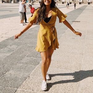 Dark Yellow Wrap Dress